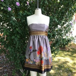 Charlotte Russe Silky Grey Floral Strapless Dress